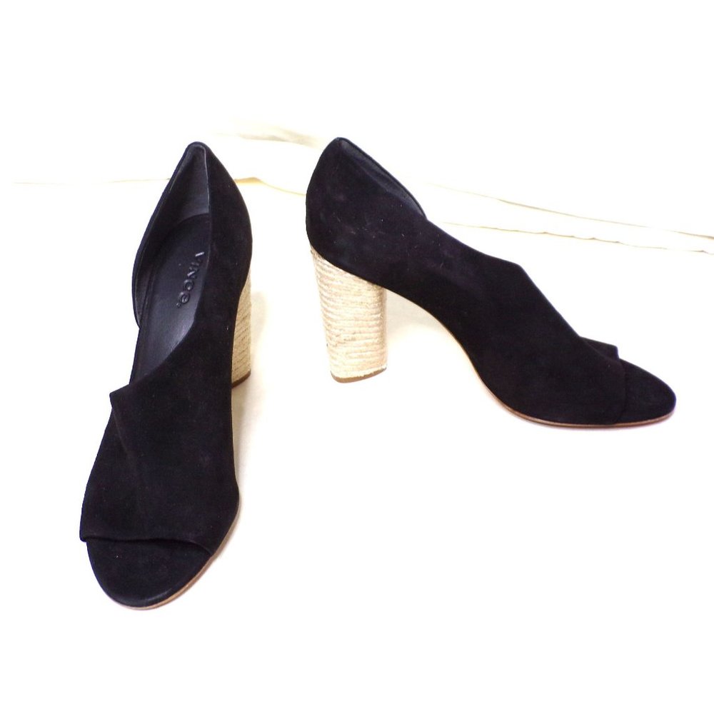 🆕 VINCE Persey Suede Jute Block Heel Pumps Sandal Shoes Black 9 - Picture 7 of 13